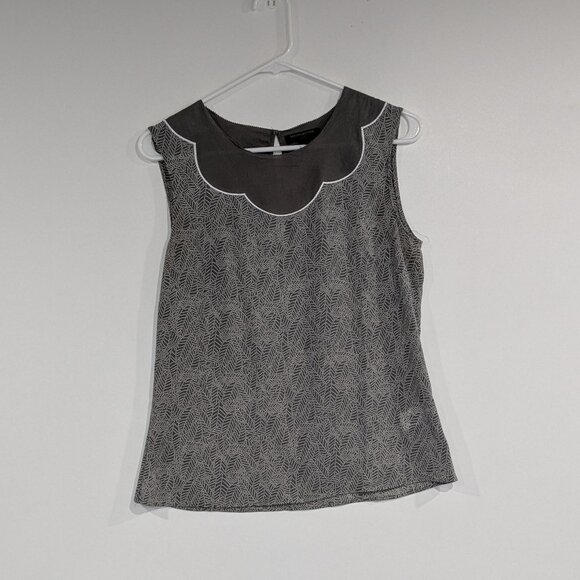 Banana Republic Factory Sleeveless Printed Blouse Grey White Size Small Petite - Picture 1 of 3
